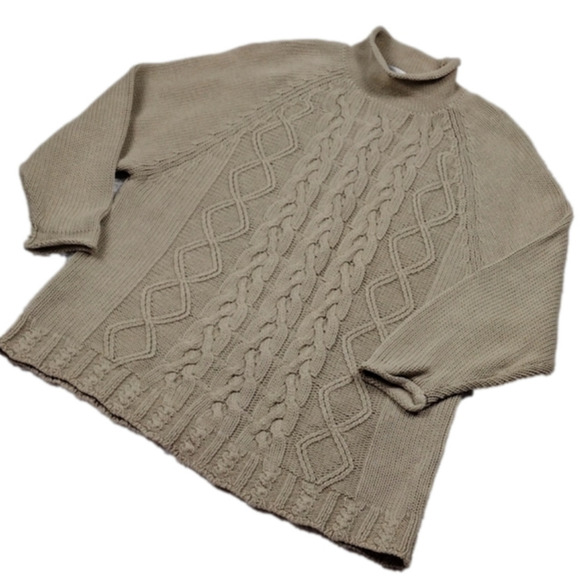 The Limited Tan Mock Neck Elbow Sleeve Pullover Raglan Cable Knit Sweater - Picture 1 of 9